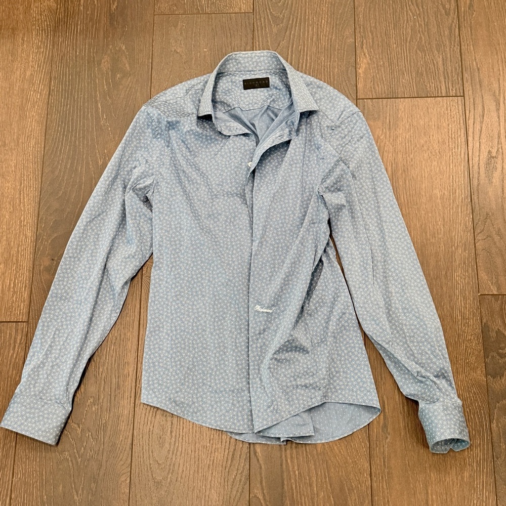 Richmond X Slim Fit Blue Patterned Dress Shirt, Size 46